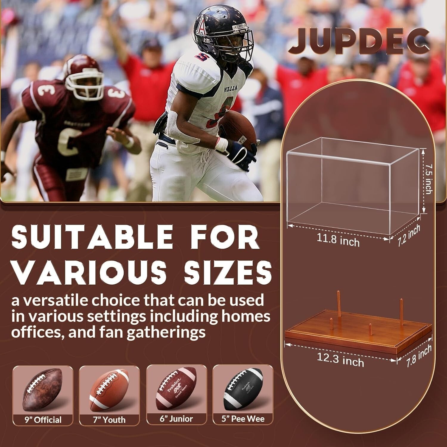 Effortless No-Assembly Football Display Case - Clear Acrylic & Elegant Wood Base
