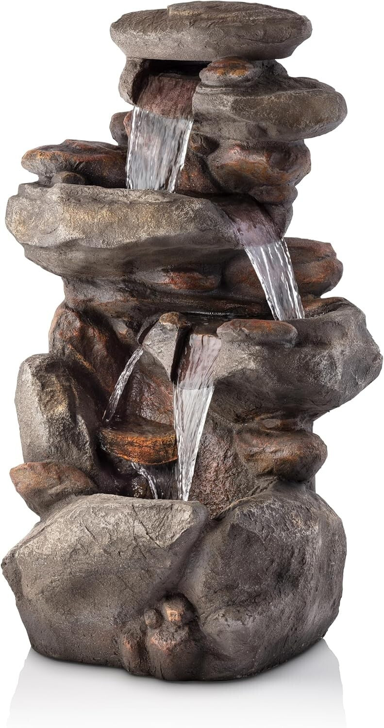 Elegant Light Gray 4-Tier Rock Water Fountain - Soothing Outdoor Water Feature