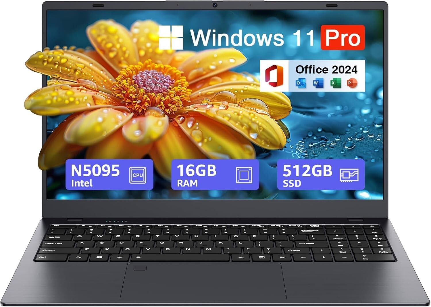 Complete Computing Package: 15.6-Inch Laptop with Office 2024, 16GB RAM, SSD