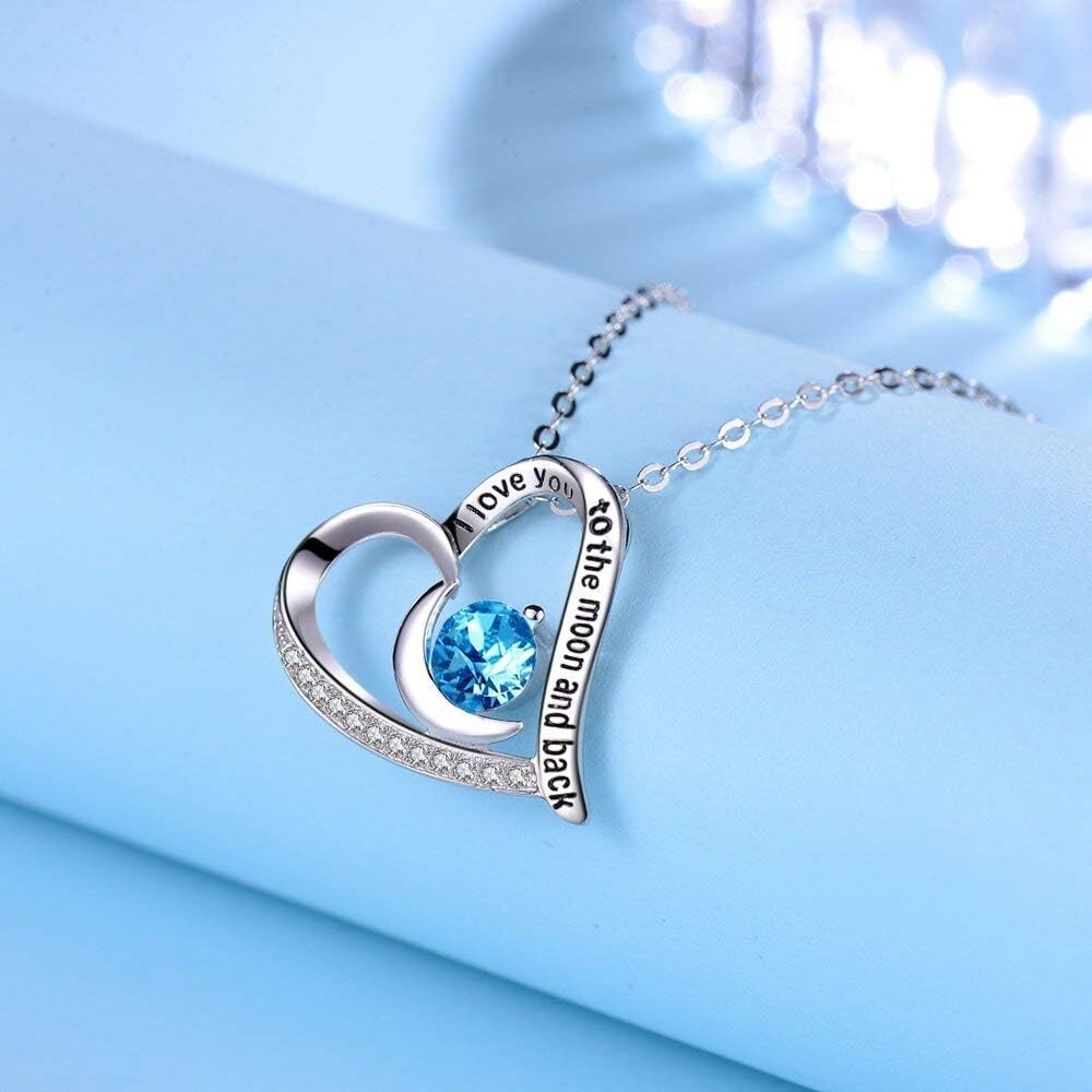 Adjustable Love Heart Necklace with Blue Aquamarine Birthstone - Special Gift