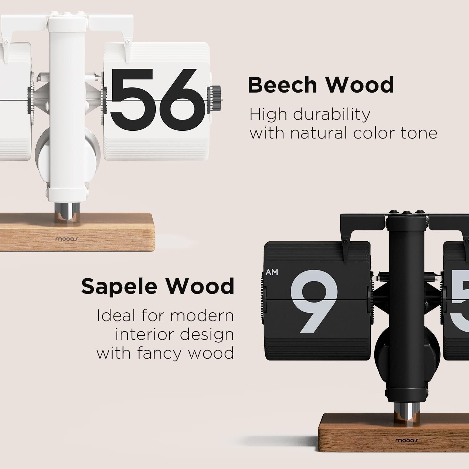 Cordless Wood Mini Flip Desk Clock with Large Numbers - Ideal for Any Setting