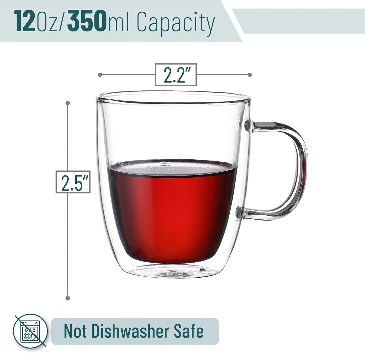 Modern Durable Double Wall Glass Coffee Mugs, 12 oz, Ideal for Hot & Cold Drinks