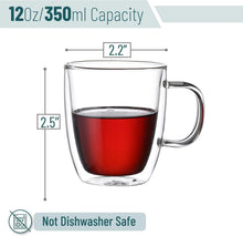 Load image into Gallery viewer, Modern Durable Double Wall Glass Coffee Mugs, 12 oz, Ideal for Hot &amp; Cold Drinks
