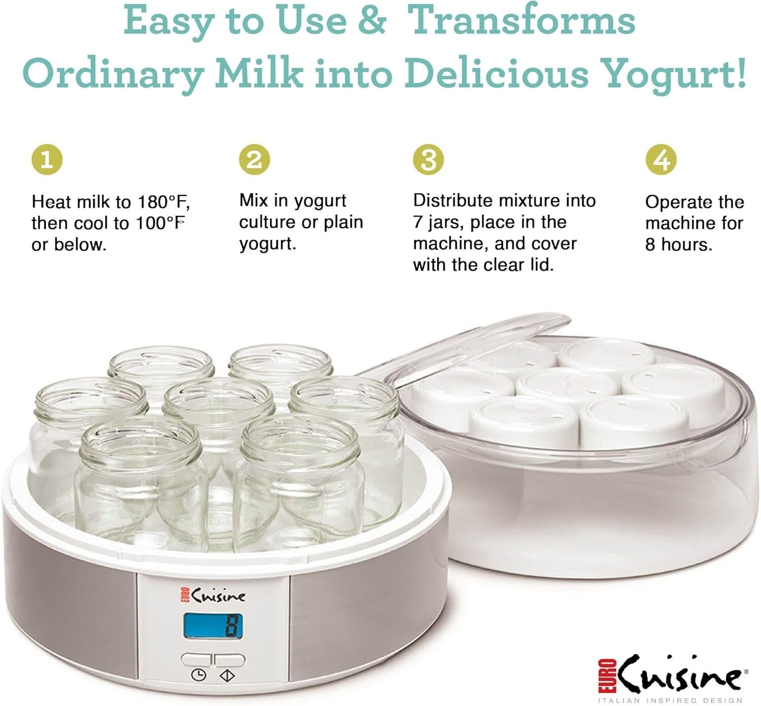 Automatic Digital Yogurt Maker with 7 Glass Jars - Make Healthy Yogurt Easily