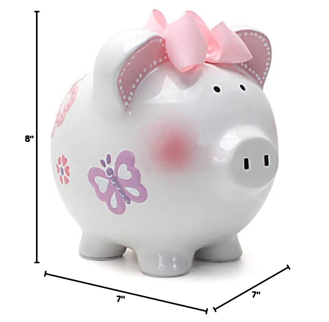 Elegant 8" Ceramic Piggy Bank for Girls - Butterfly Patterned Savings Bank