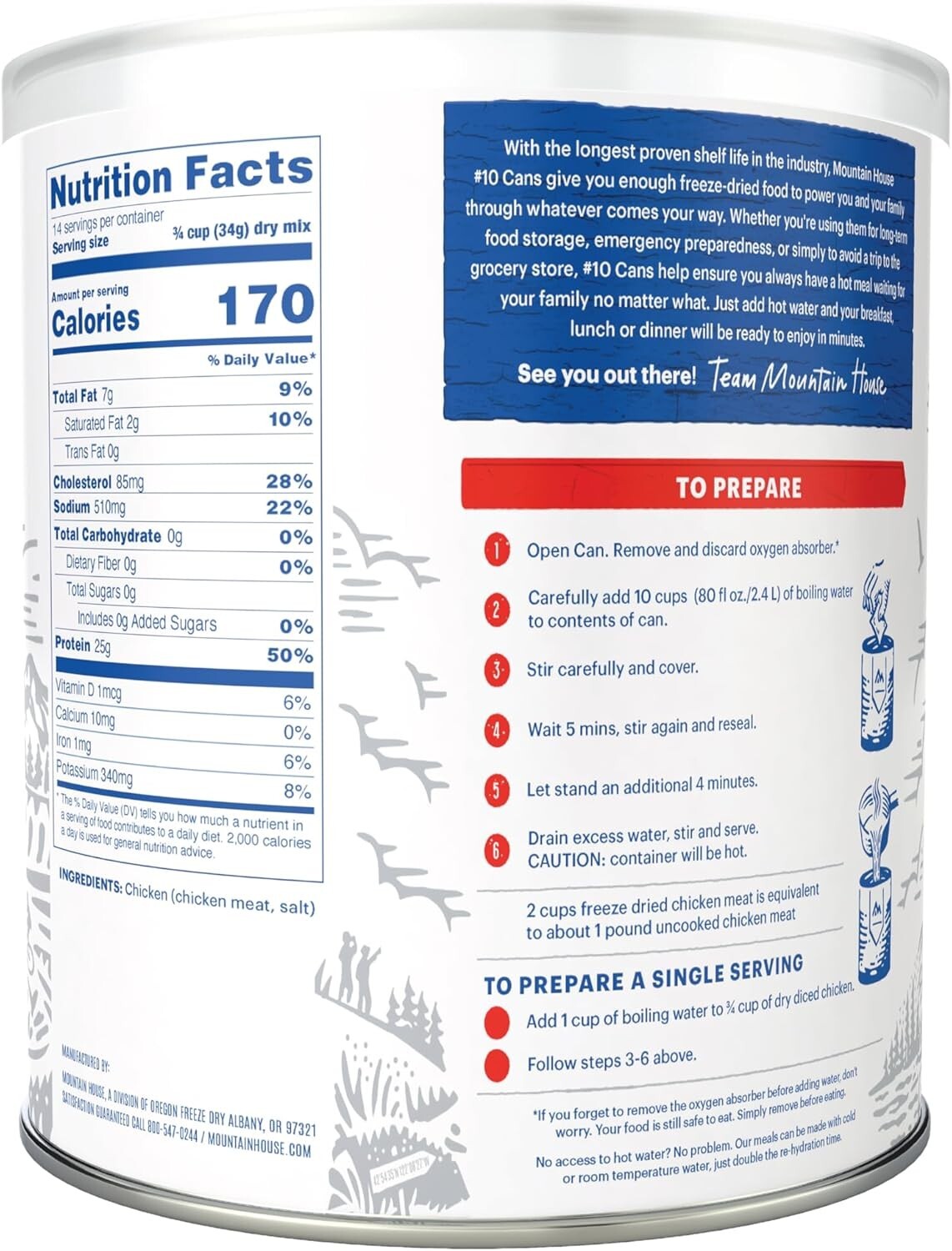 Freeze-Dried Gluten-Free Diced Chicken - Emergency Food in #10 Can | 14 Servings