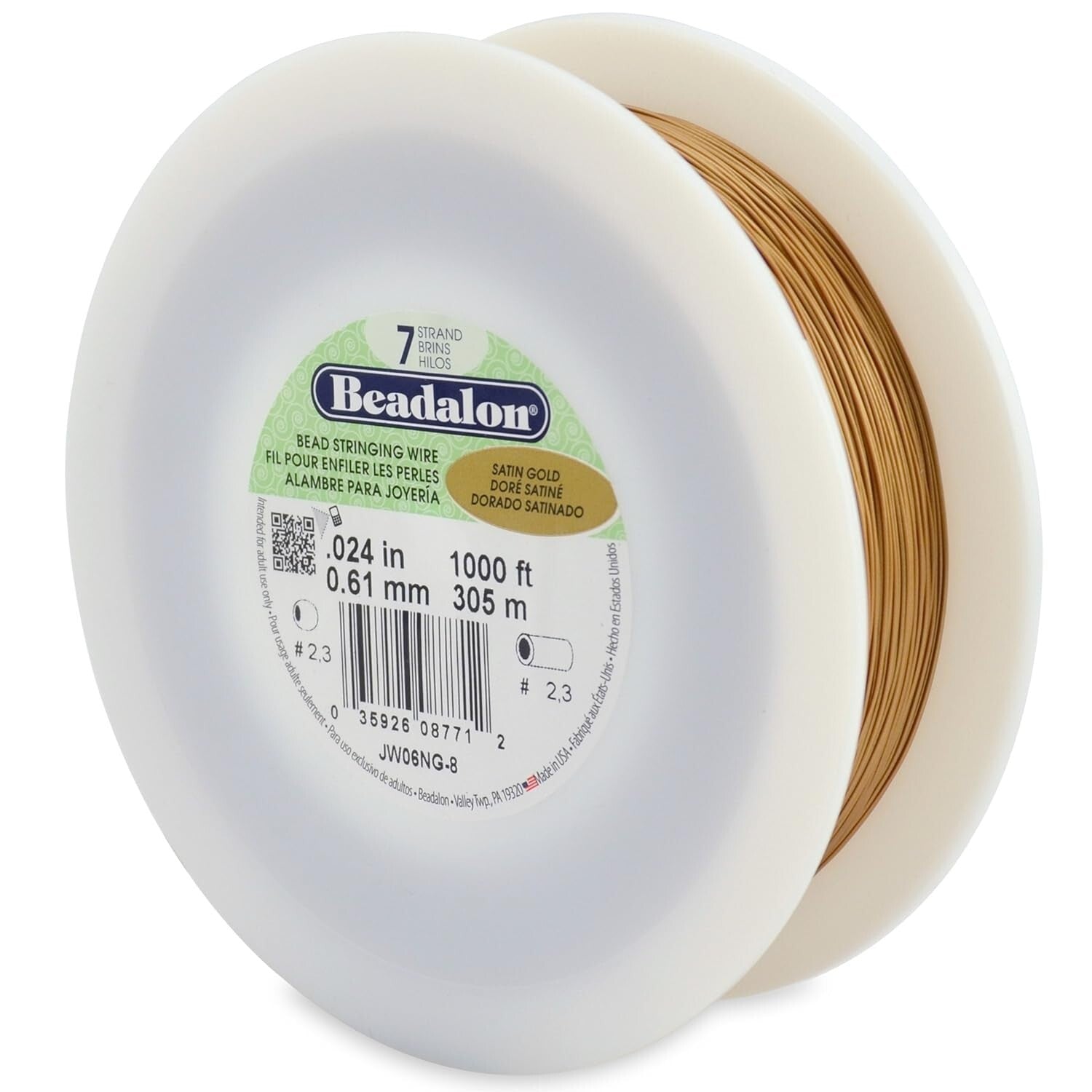 Durable Satin Gold Bead Stringing Wire, 0.024 in, 7-Strand for Crafting Elegance