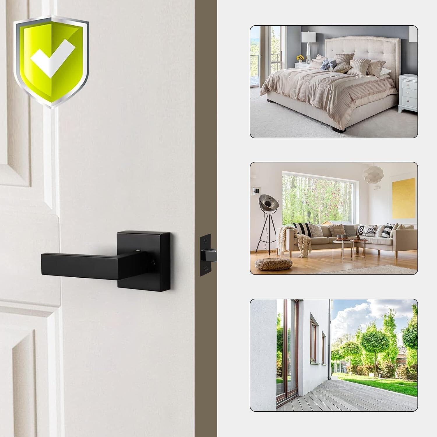 Zinc Alloy Matte Black Entry Door Handle with Single Cylinder Deadbolt Security