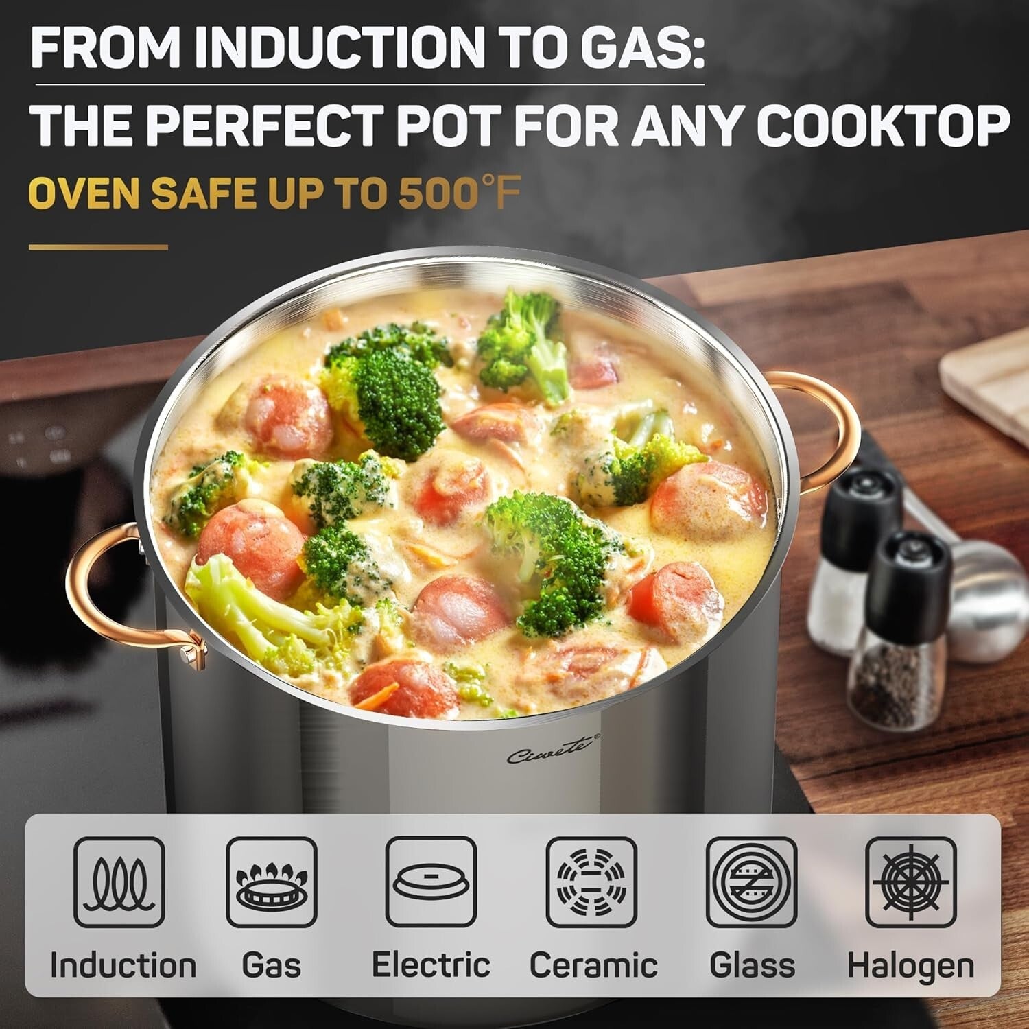 Health-Conscious 20 Qt Stock Pot - Induction Ready with Dishwasher Safe Lid