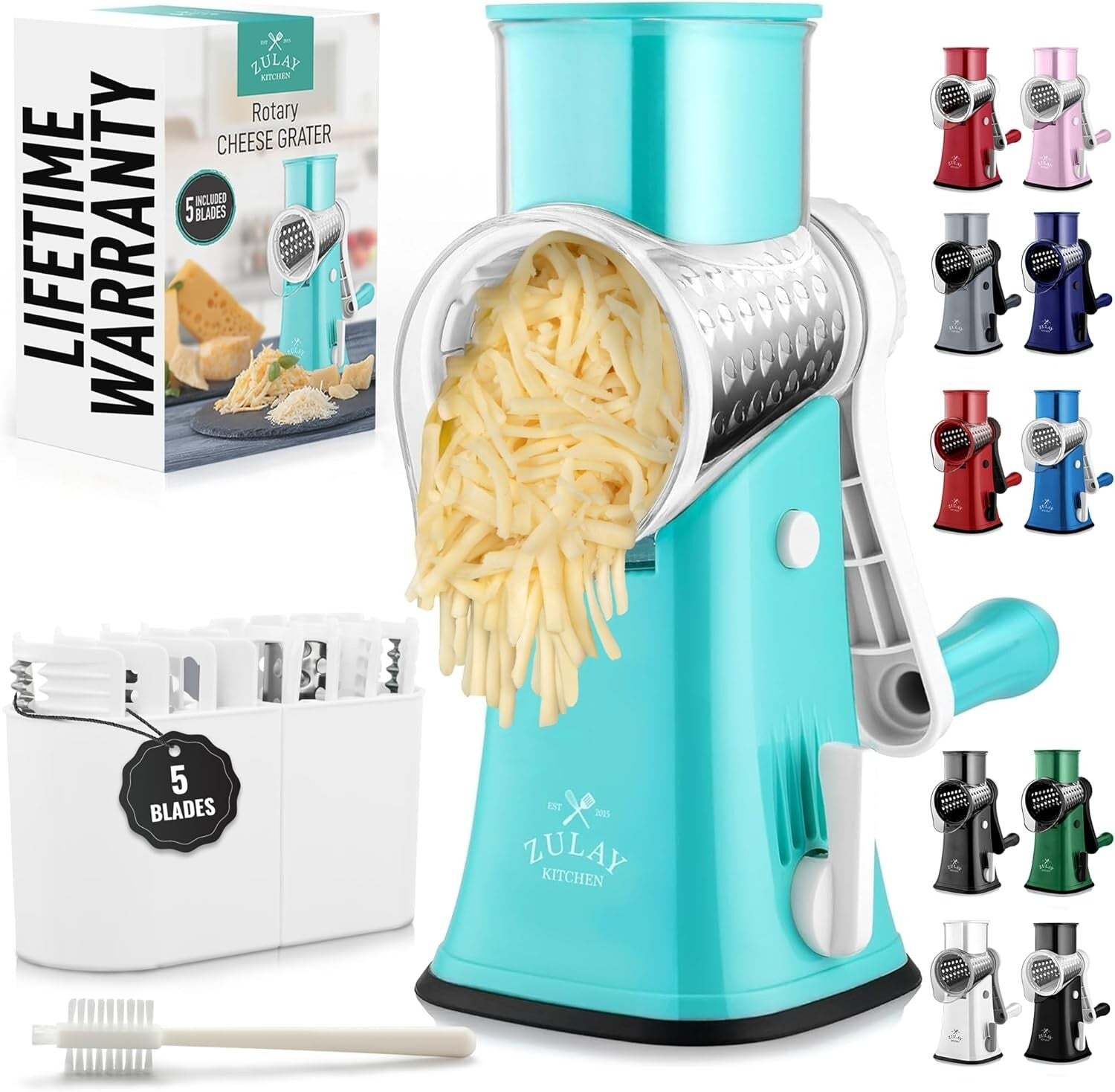 5-Blade Vegetable Chopper - Hand Crank Grater with Suction Base for Fast Prep