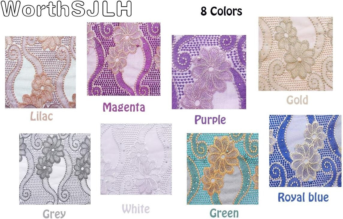 5-Yard Multi-Use African Lace Fabric with Beads - Fashion and Craft Essentials