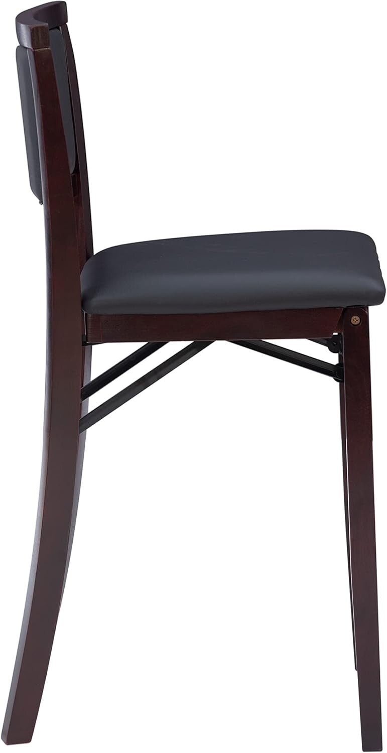 Elegant 24-Inch Folding Counter Stool with Faux Leather Pad - Espresso Finish