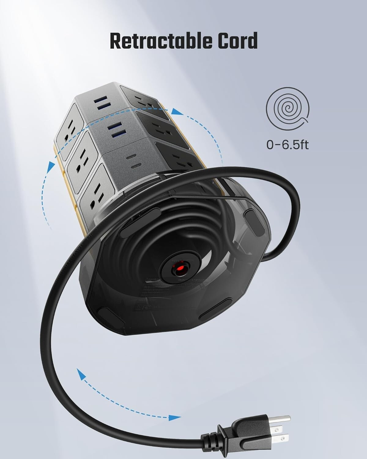 Elegant Surge Protector Tower with 15W Wireless Charger & 12 AC Outlets in Gold