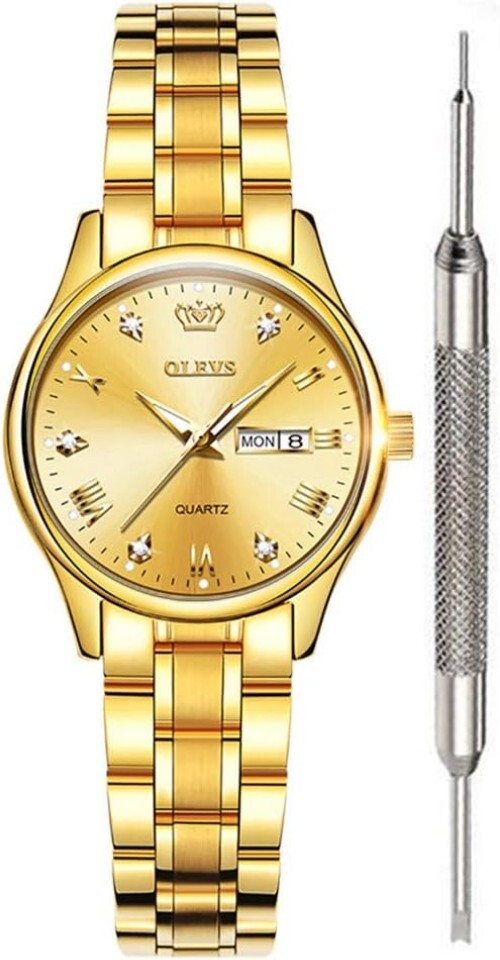 Luxury Analog Quartz Women's Watch with Roman Numerals and Unique Date Feature