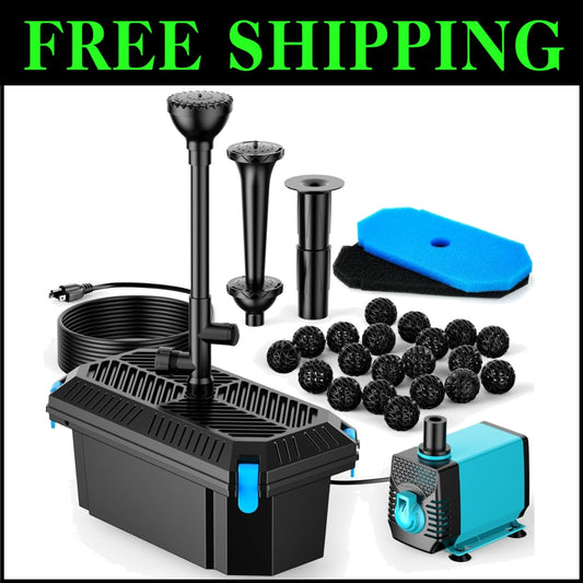 660 GPH Pond Filter with Pump & Fountain Kit - Enhance Outdoor Water Features