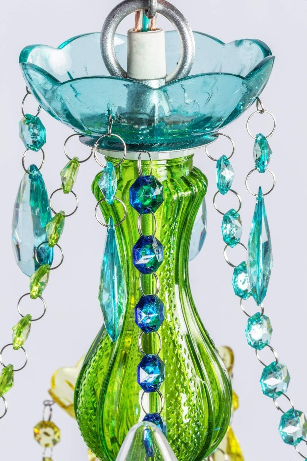 4-Light Plug-in Blue Green Acrylic Crystal Hanging Chandelier - Wedding Elegance