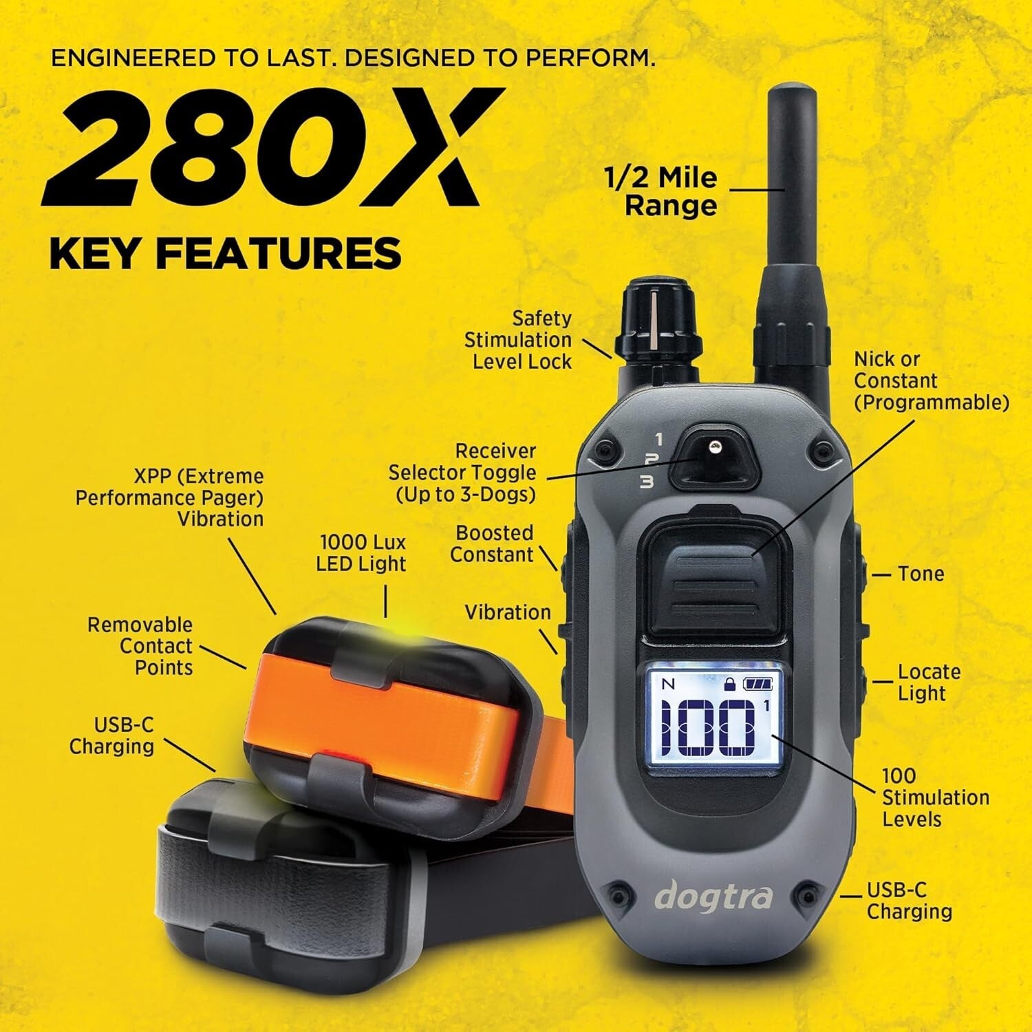 2-Dog E-Collar Remote Training System | Waterproof, Adjustable, 1/2 Mile Range