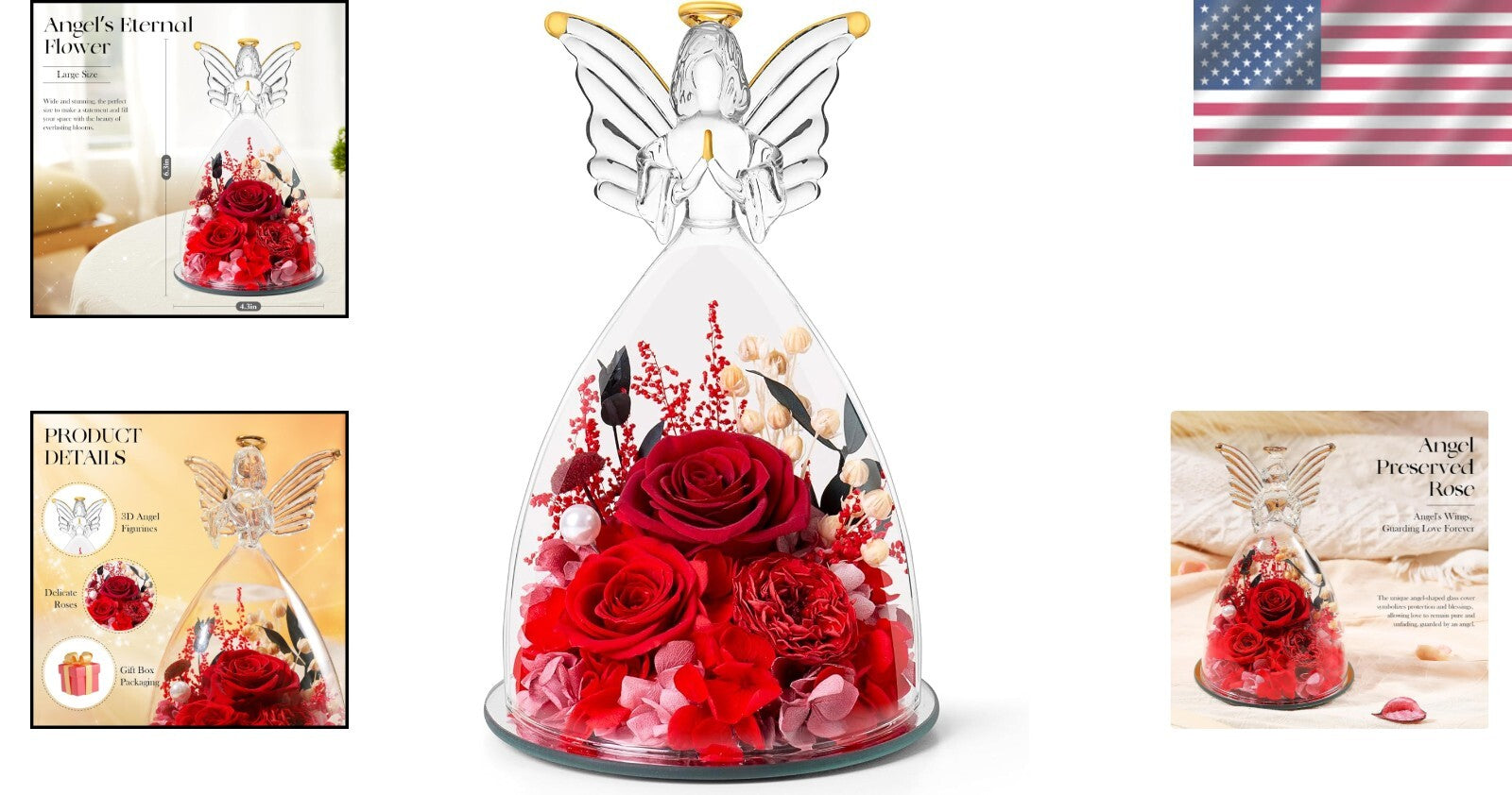 Chic Preserved Rose and Glass Angel Figurine - Timeless Gift for Loved Ones