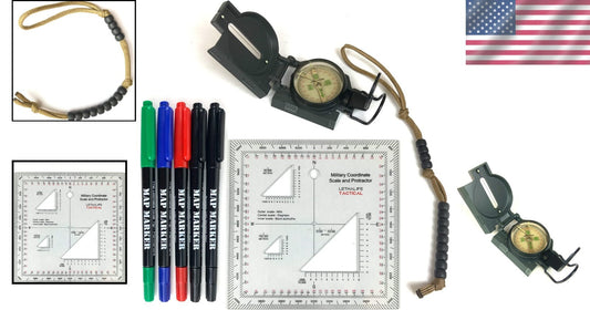Advanced Land Nav Kit: Lensatic Compass, Protractor & Markers for Tactical Use