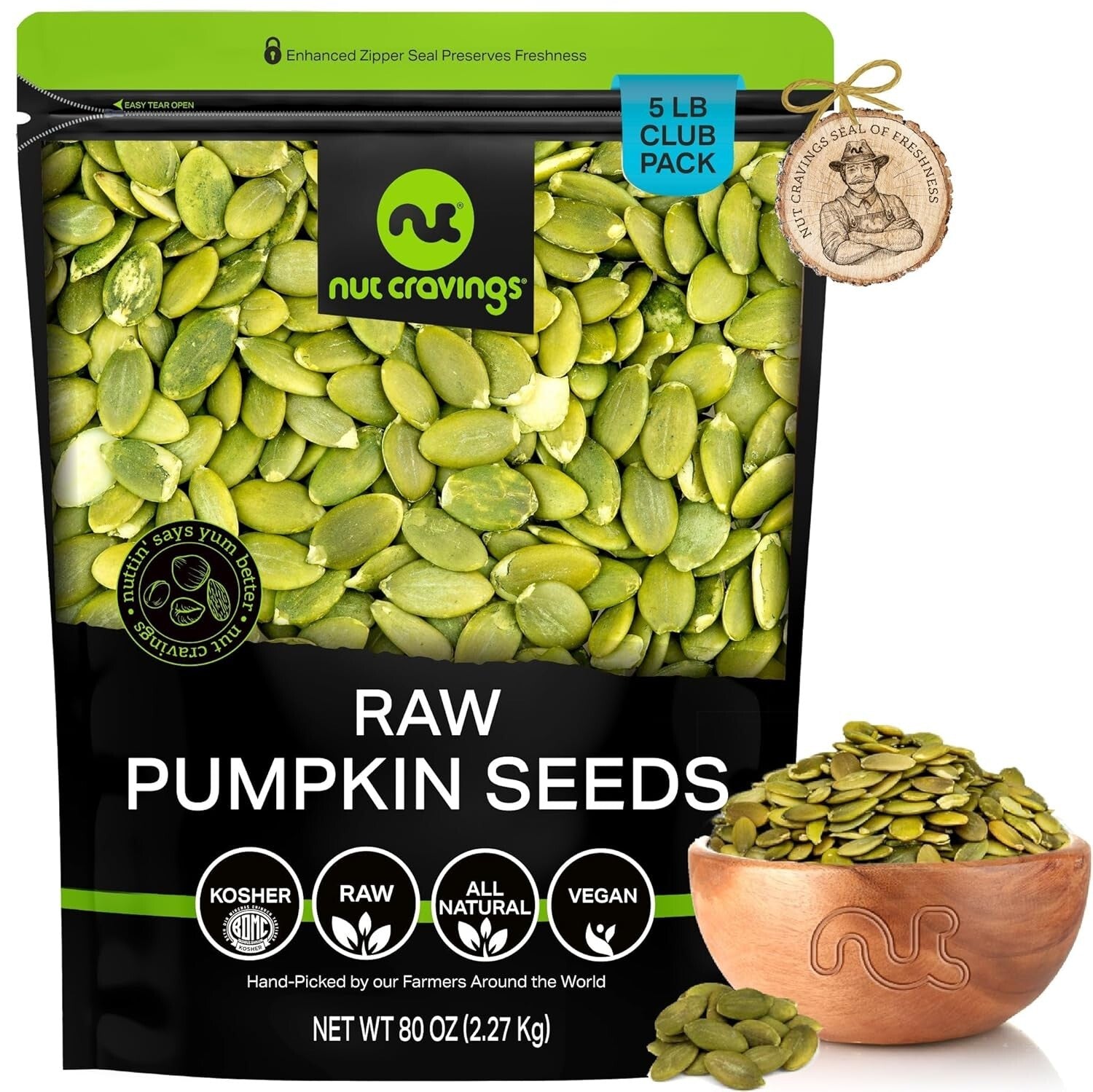 80oz Raw Pumpkin Seeds Pepitas - Unsalted Crunchy Vegan Snack in Resealable Bag