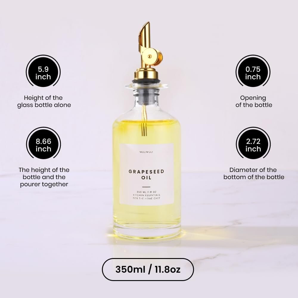 Elegant 350ml Olive Oil Dispenser Set with Gold Pourers and Waterproof Labels