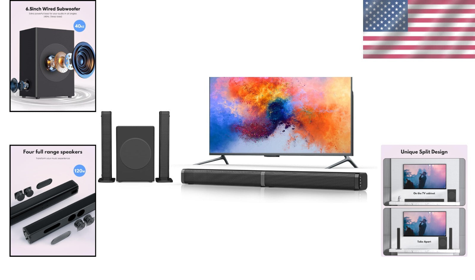 Bluetooth 5.0 Surround Sound Bar with Subwoofer – 10 EQ Modes & Remote Control