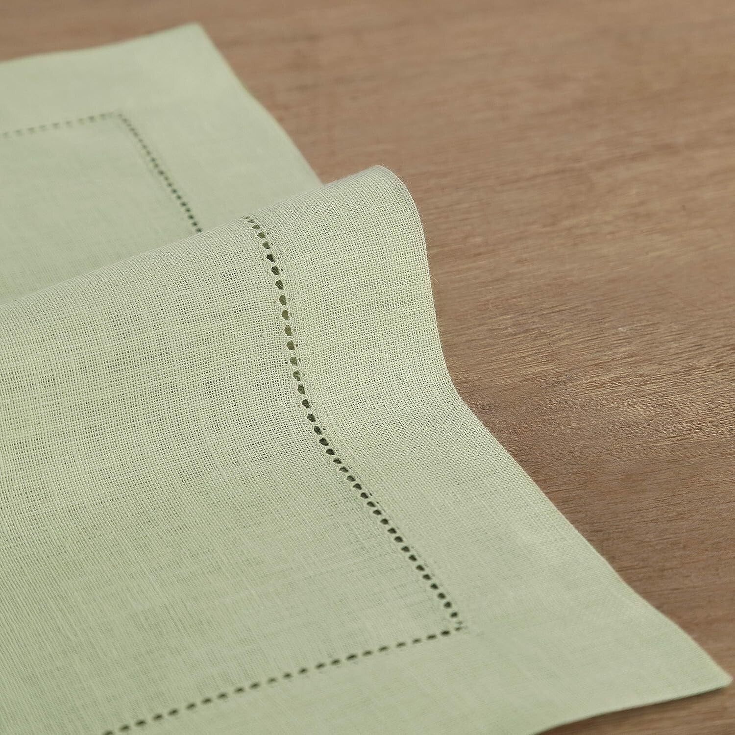 100% Pure Linen Placemats - Classic Hemstitch Sage Green, Machine Washable