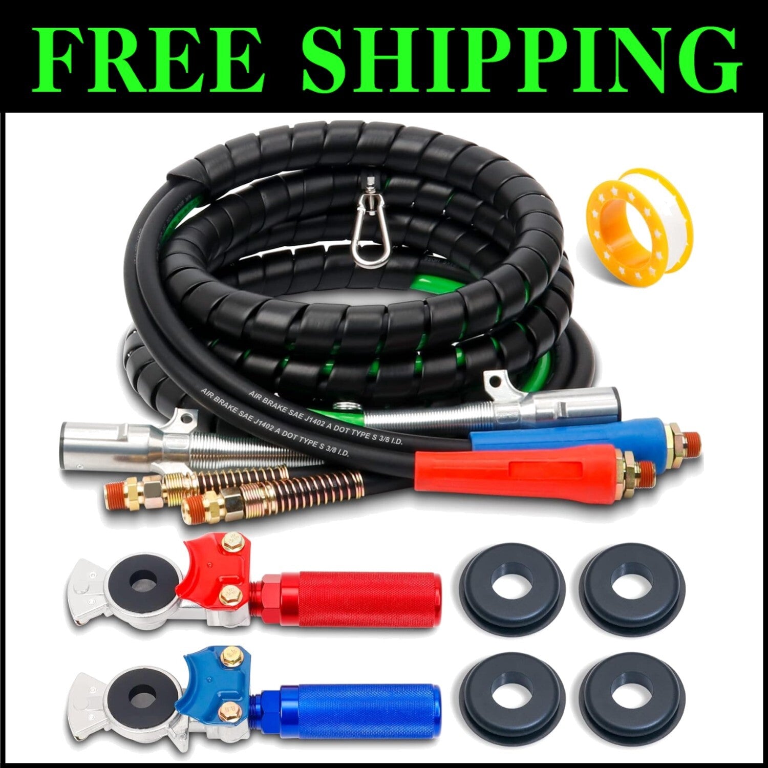 15ft 3-in-1 Truck Air Line Hose - Glad Hands & Reliable Power Connection