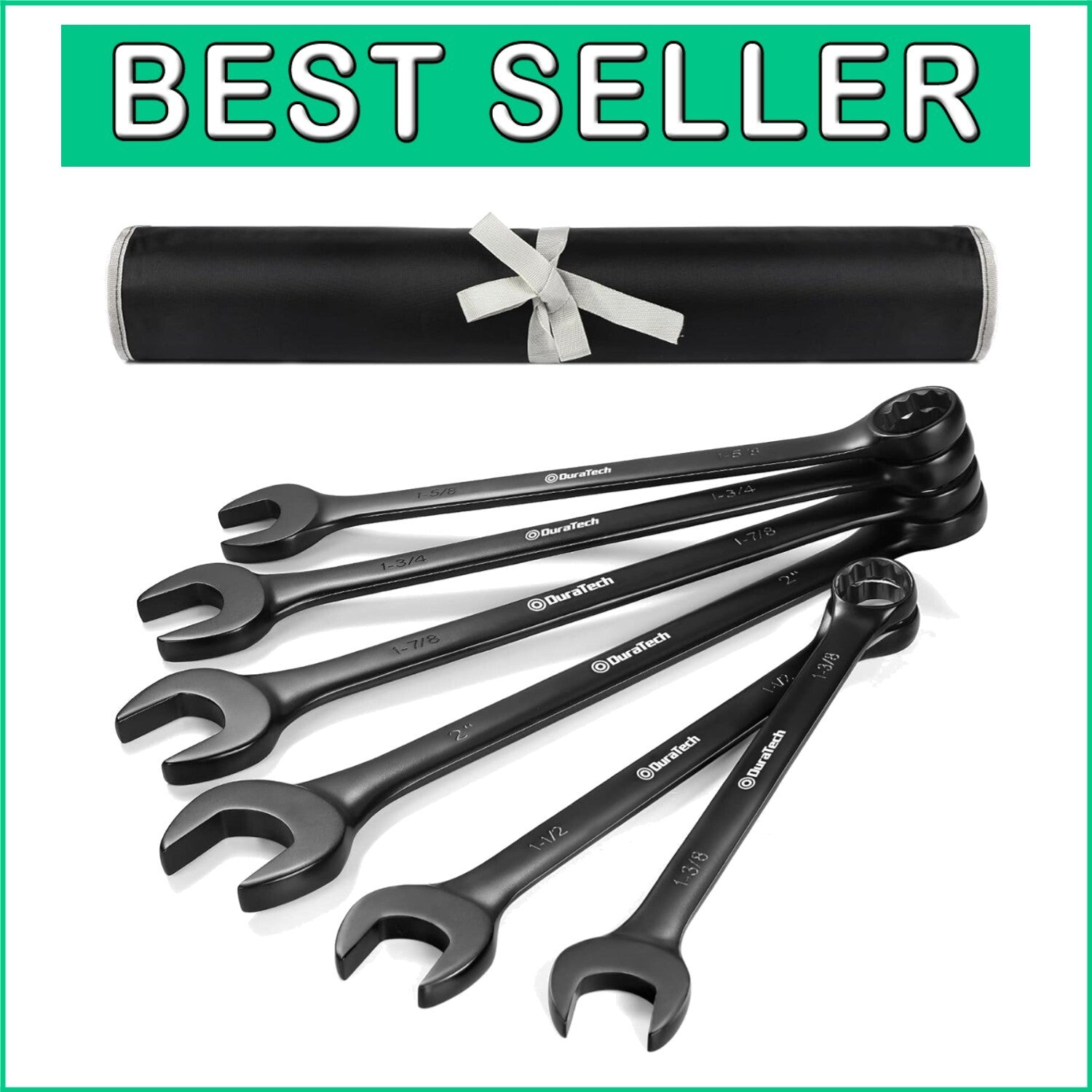 Durable Black Electrophoretic Wrench Set - 6 Jumbo Sizes, Easy Storage Pouch