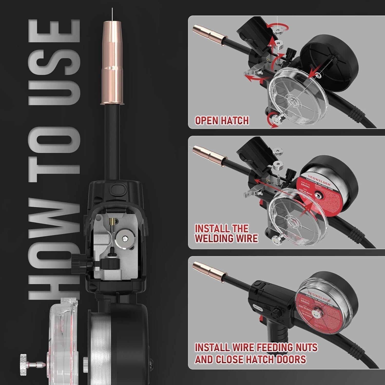 Versatile 150A Spool Gun for Aluminum Welding with Clear Plastic Housing
