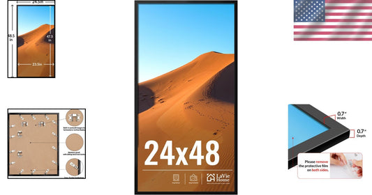 Elegant 24x48 Picture Frame - Vertical or Horizontal Display with Plexiglass