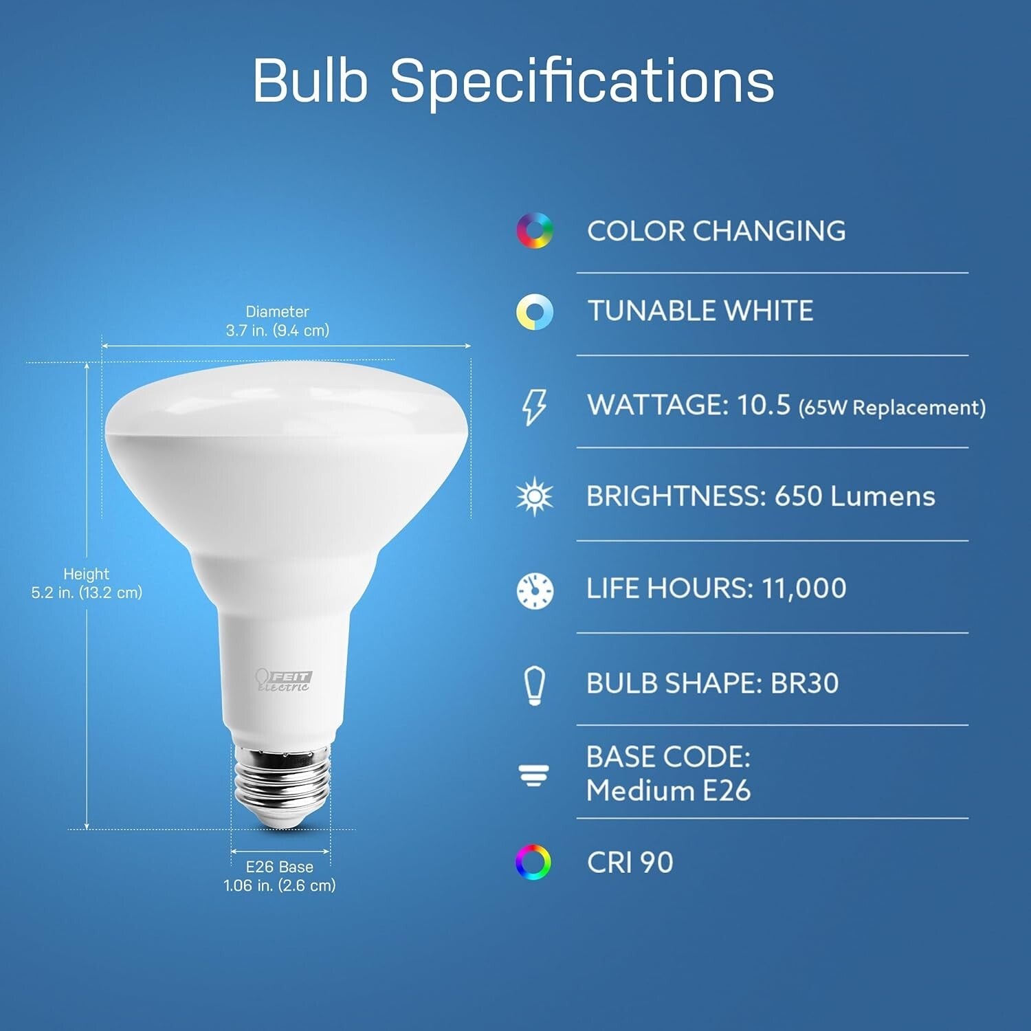 Energy-Efficient BR30 Smart LED Light Bulbs, 6-Pack with Color Changing Features