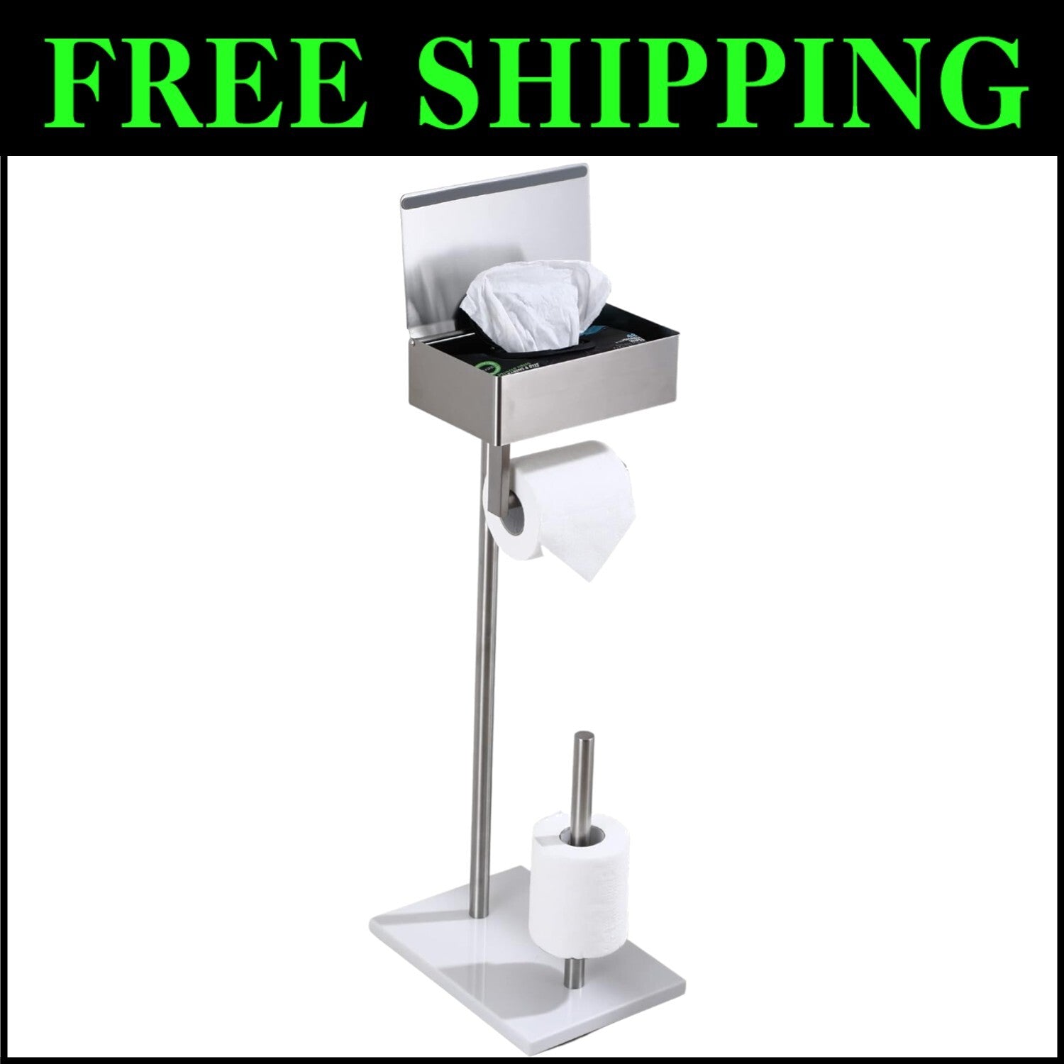 Elegant Stainless Steel Toilet Paper Stand with Hidden Wipes Storage Shelf