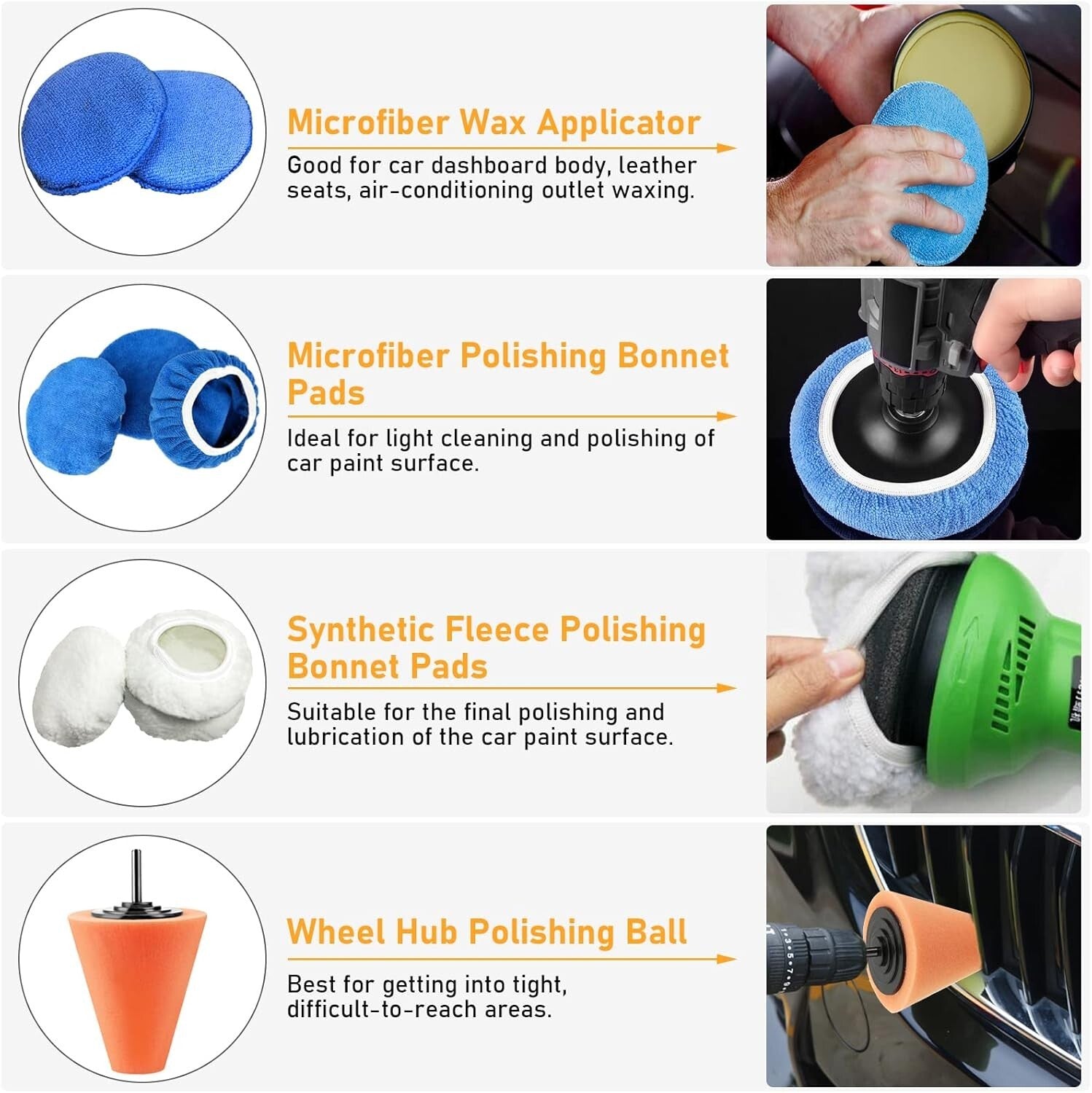 46PC Car Polishing and Detailing Set - Brushes, Pads, and Accessories Included