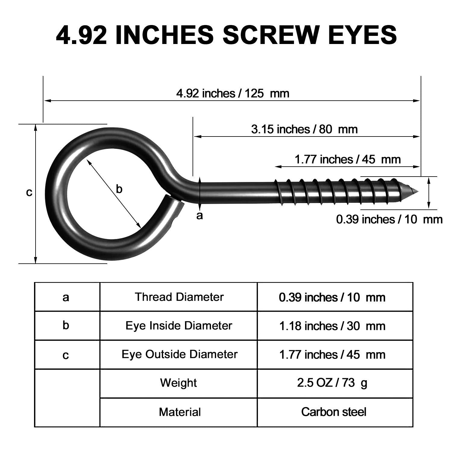 Heavy-Duty 5 Inch Eye Hooks - 20 Pcs Stainless Steel with 400 lb Load Capacity