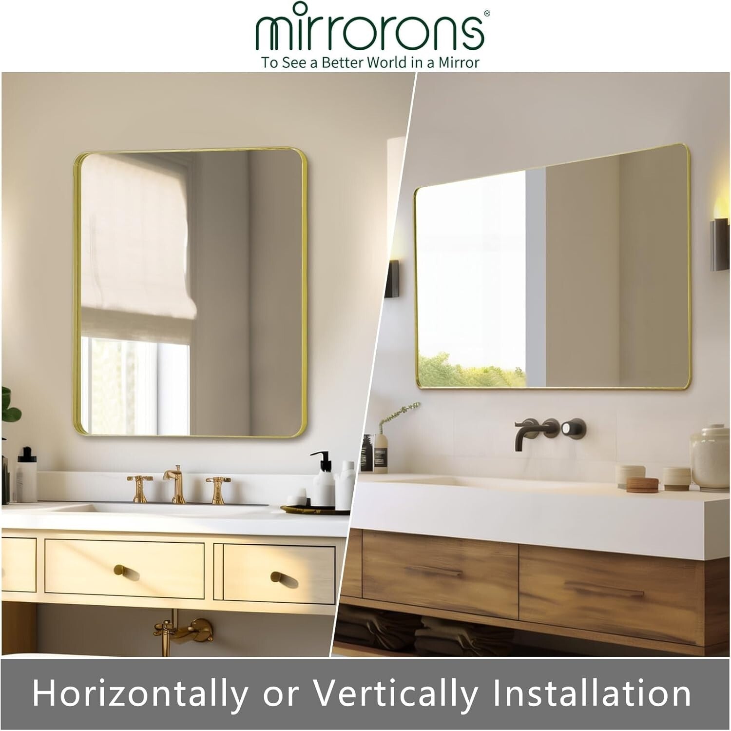 Sophisticated Gold Rectangular Mirror 36 x 30, Wall-Mounted or Leaned, Anti-Rust