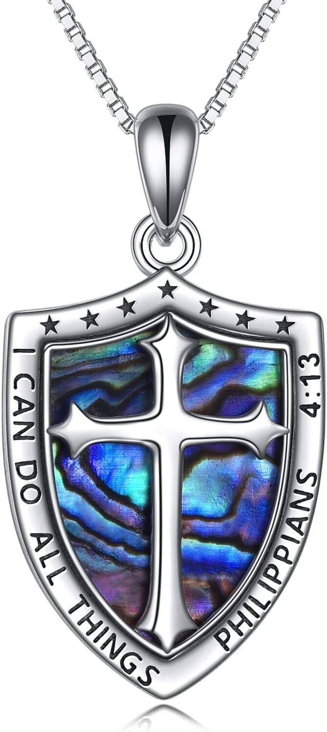 Adjustable Sterling Silver Shield Armor Cross Pendant Necklace for All Occasions