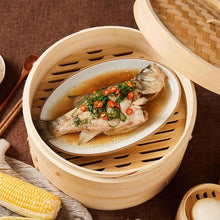 Load image into Gallery viewer, 12-Inch Bamboo Steamer Set with 100 Parchment Liners for Healthy Cooking