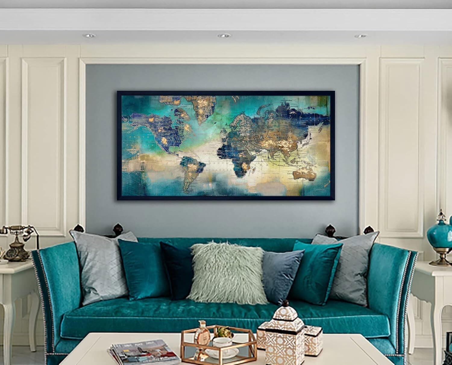 High-Quality Green World Map Canvas Print Wall Art – 29x58 Ready to Hang
