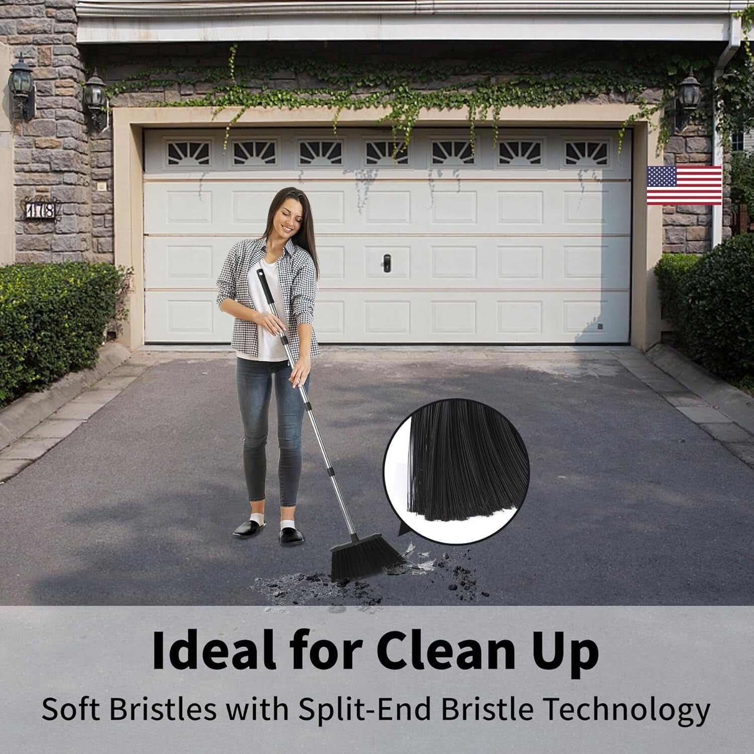 51'' Industrial Brooms with Self-Cleaning Dustpan - Perfect for Home & Office