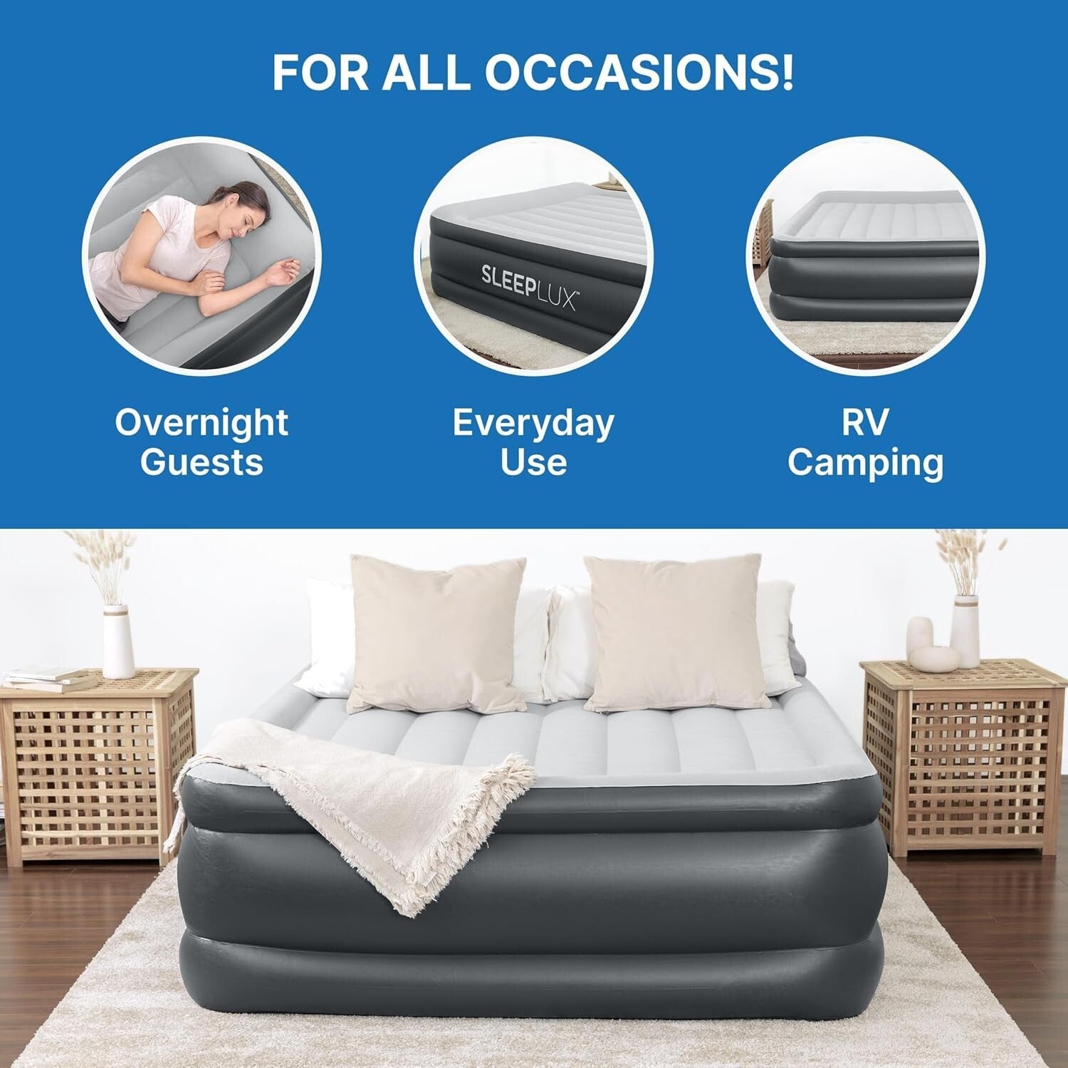 Durable Queen Air Mattress with Integrated Pillow & Fast-Inflate Pump - 661 lbs