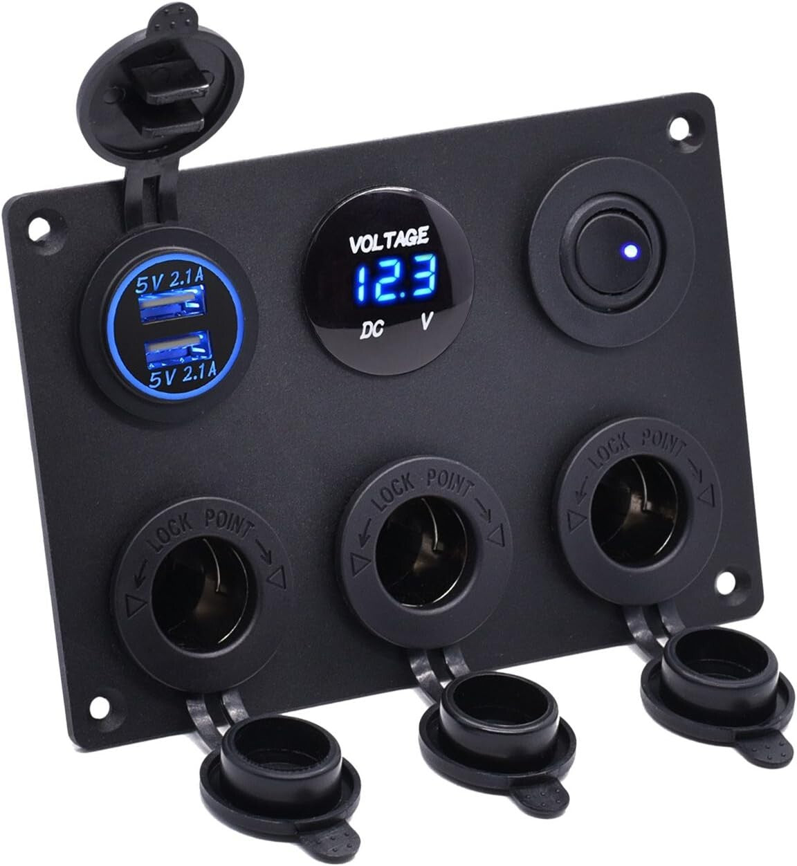 Multi-Function 12/24V Charger Panel with USB Ports & Toggle Switch for Vehicles