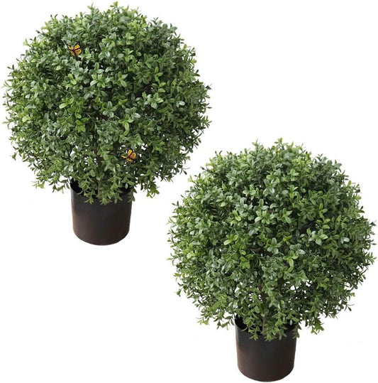 Elegant Set of 2 Fake Boxwood Topiary Trees - 24'' Height for Outdoor Decor