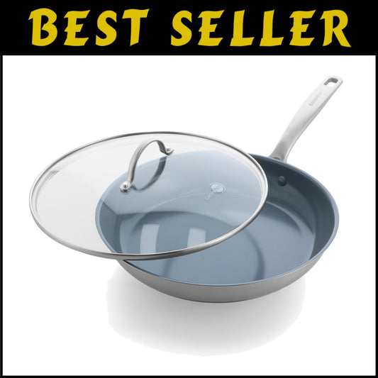 12" Treviso Stainless Steel Nonstick Frying Pan with Lid - PFAS-Free & Durable