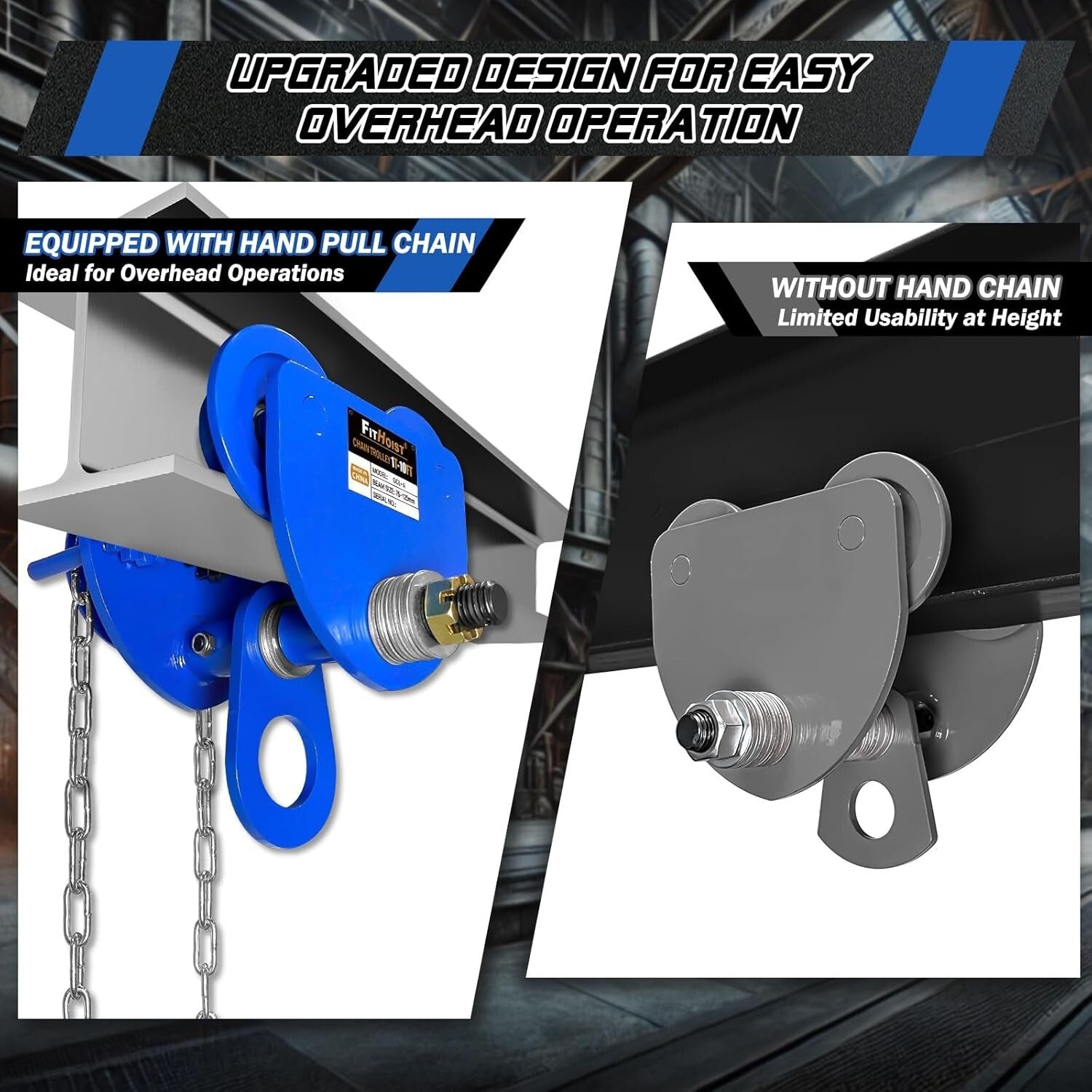 1 Ton Heavy-Duty Chain Hoist Trolley - Ideal for Warehouses & Construction Sites