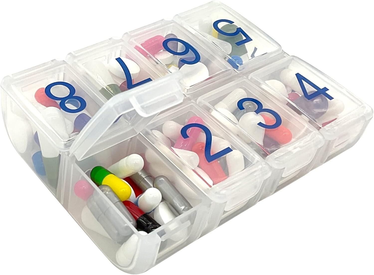 8x7 Large Weekly Pill Organizer - 56 Compartment Clear Pillbox for Travel & Home
