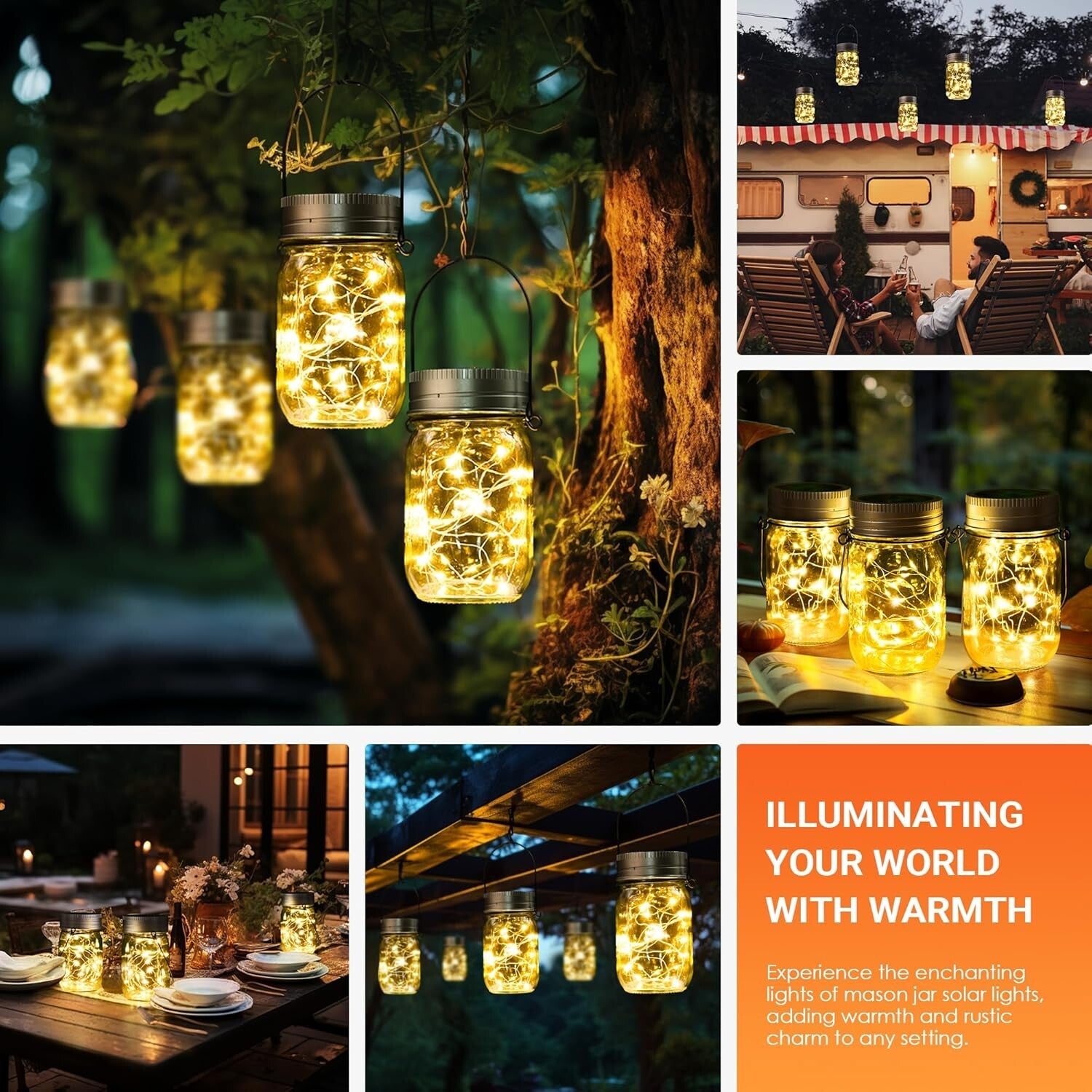 Durable Waterproof Solar Hanging Lights - 8-Pack Mason Jar LED Lanterns for Yard