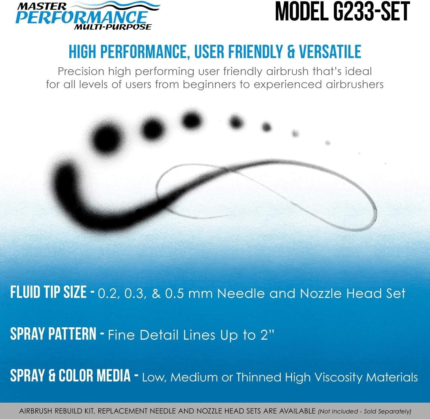 Professional G233 Airbrush Dual-Action Kit - 3 Nozzle Setup for All Applications
