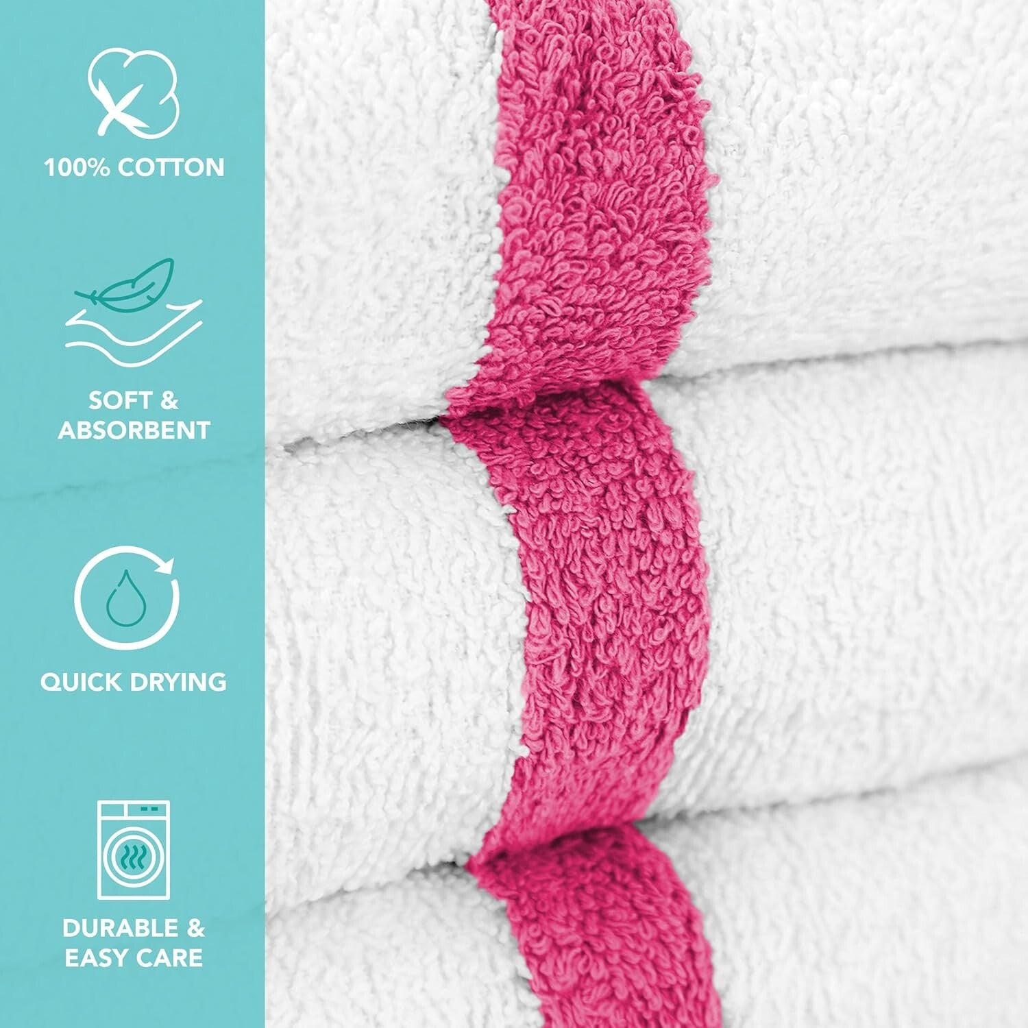 All-Purpose Quick-Dry Bath Towels - 6 Pack of 22x44 in Cotton Towels in Pink