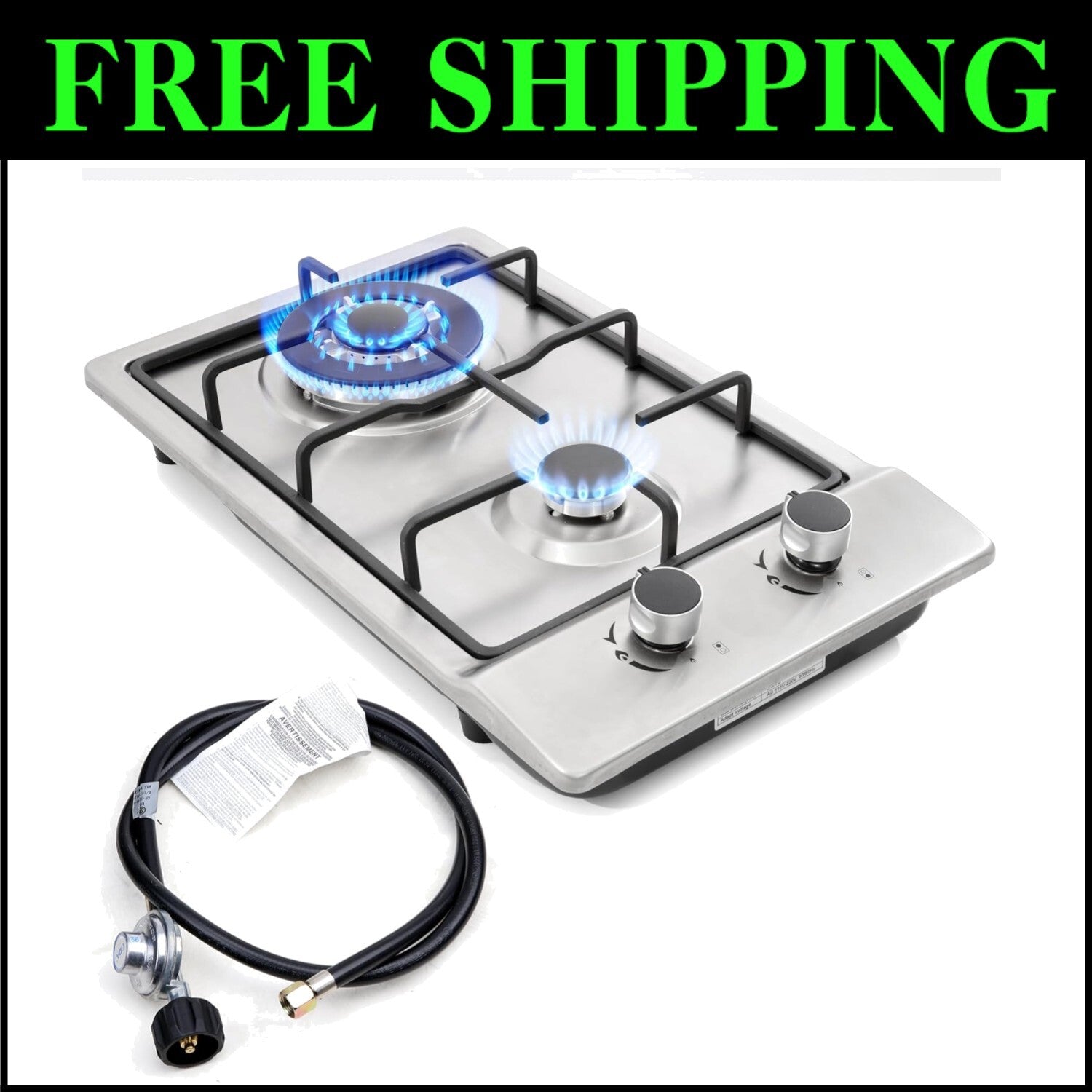 Stylish 12" Gas Cooktop - 2 Burner Drop-In Stove for Modern Kitchens & BBQ Areas